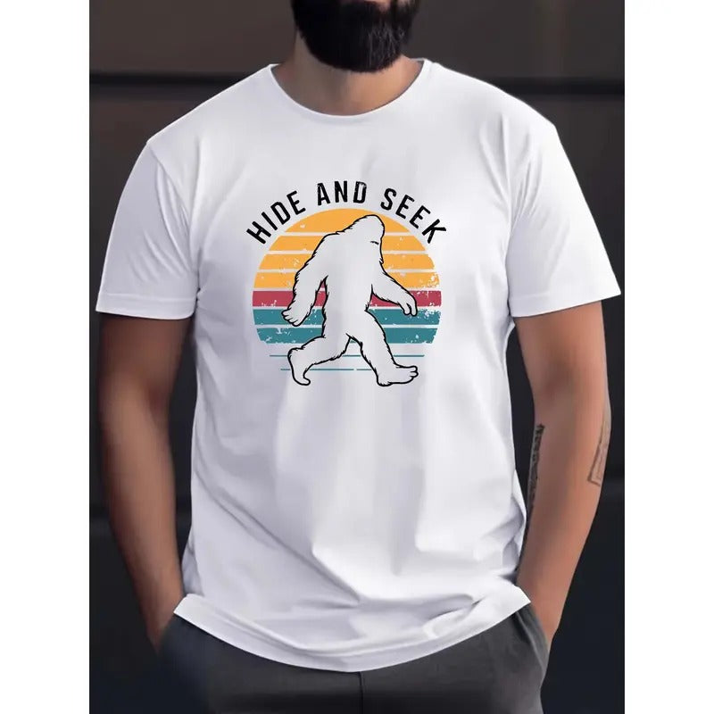 HIDE AND SEEK Print Men's Regular Fit T-shirt, Breathable Chic Round Neck Tee, Comfortable Meticulously Crafted Outdoor Tops For Workout & Daily Commute, Best Summer Choice made in USA