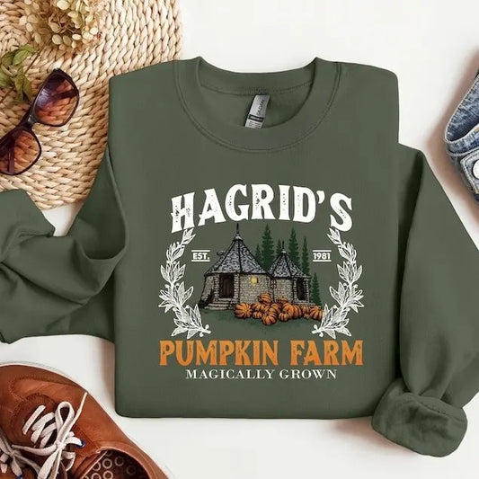 Hagrid's Pumpkin Farm Shirt, Thanksgiving 2024, Fall Sweatshirt, Halloween Sweatshirt, Pumpkin Sweatshirt, Fall Shirt,Book Lover Gift Menswear Hoodiestyle{n002}2