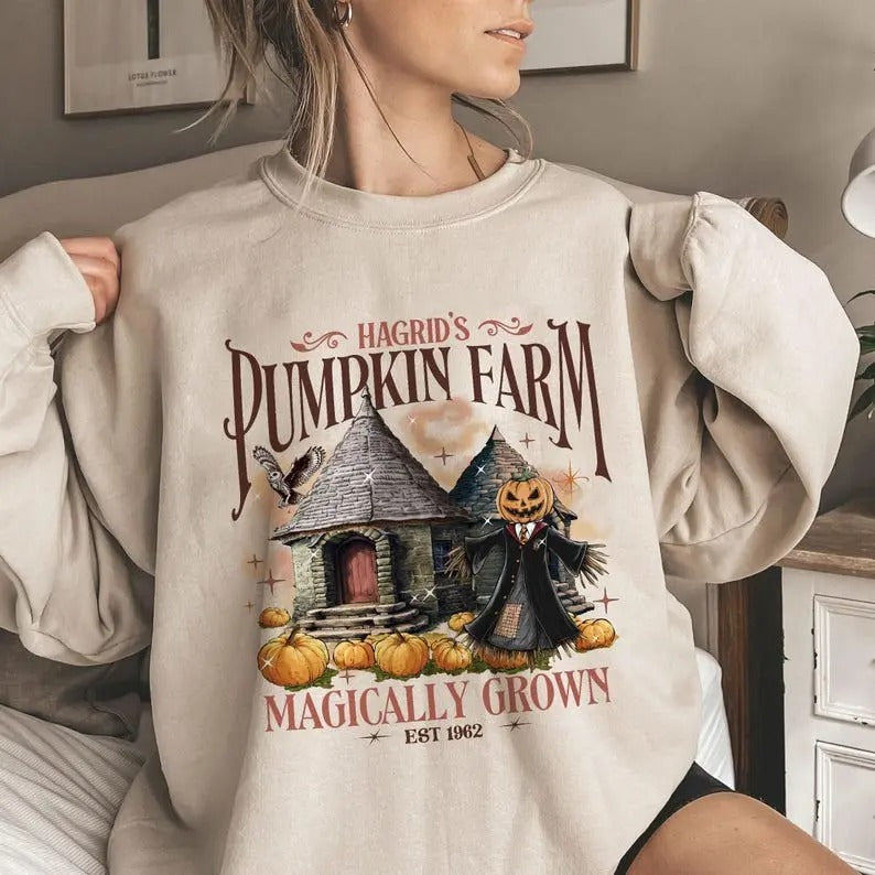Hagrid's Pumpkin Farm Shirt, Thanksgiving 2024, Fall Sweatshirt, Halloween Sweatshirt, Pumpkin Sweatshirt, Fall Shirt,Book Lover Gift Womenswear Hoodie Sweaters Tops