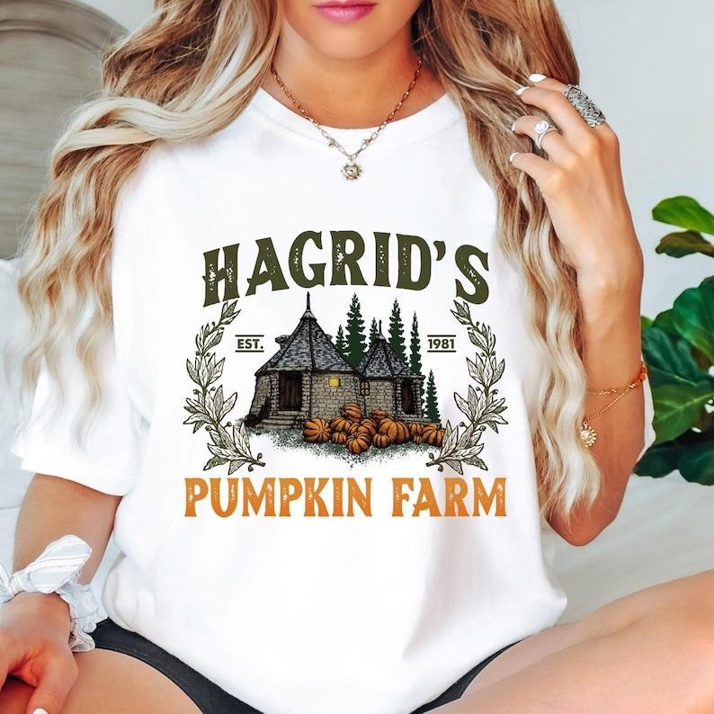 Hagrid's Pumpkin Farm T-Shirt - Women's Cotton Crewneck Tee with Graphic Design, Ideal for Fall and Halloween Wear