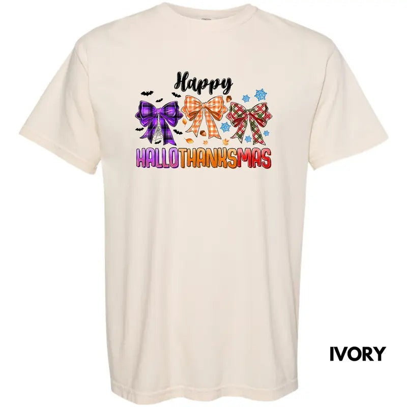 HalloThanksMas Bows Comfort Colors T-Shirt 'NLB'
