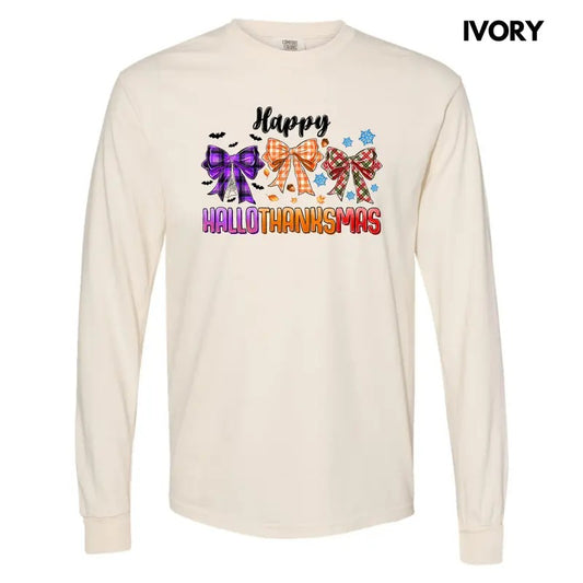 HalloThanksMas Bows Long Sleeve Comfort Colors T-Shirt 'NLB'