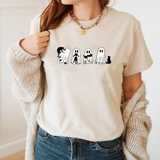 Halloween Black Cat & Ghost Shirt, Halloween Ghost Tshirt, Spooky Season Cat Tee, Cute Women Outfit, Unisex Shirt, Casual Clothing Womenswear