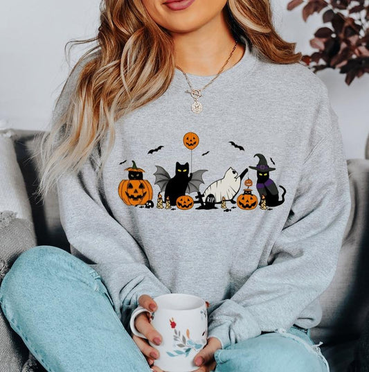 Halloween Black Cat Sweatshirt, Ghost Cat Pumpkin Tee Shirt, Halloween Ghost Cat Sweater, Halloween Ghost Cat T-Shirt, Spooky Season Shirt, Gift For Cat Lover