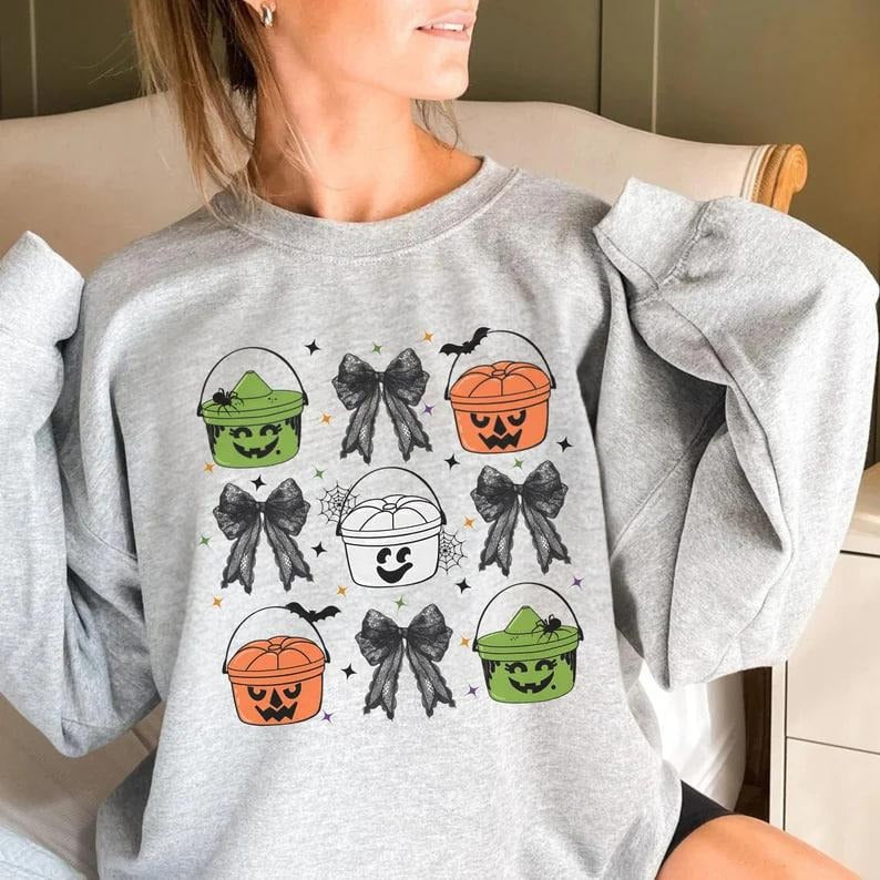 Halloween Boo Buckets Sweatshirt, 90s Halloween Shirt, Trick Or Treat Shirt, Ghost Witch Pumpkin, Coquette Halloween Tshirt, Retro Halloween
