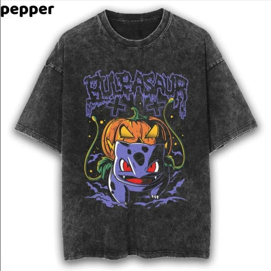 Halloween Bulbasaur Washed Vintage Tee, Shirt Anime, Pokemon Shirt, Pokemon Merch, Manga Shirt, Pokemon for fan, Gift for him, Gift for her