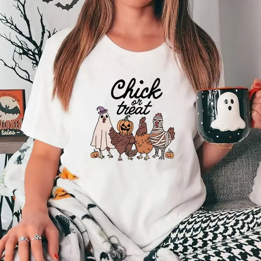 Halloween Chick Or Treat Tshirt, Halloween Chicken Shirt, Halloween Funny Chicken Shirt, Ghost Chicken Shirt, Chicken Lovers Shirt, Unisex Short Sleeve Tee Shirt