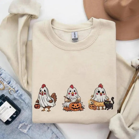 Halloween Chickens Fall Shirt Halloween Farm, Pumpkin, Spooky Season Party Shirt, Vintage Shirt