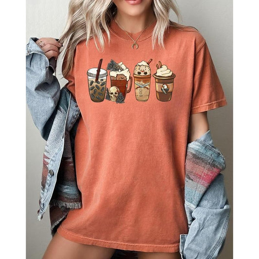 Halloween Coffee, Spooky, Skeleton, Ghost, Witch, Skull, Aesthetic, Meme, Halloween, Costume, Tshirt, Women's, Comfort Colors Tee, Spooky, Tshirt, Witch, Pumpkin, Ghost, Skeleton