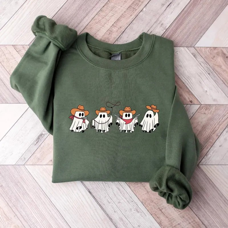 Halloween Cowboy Sweatshirt, Halloween Western Sweatshirt,  Halloween Tee, Halloween Cowboy Ghost Tee, Western Shirt