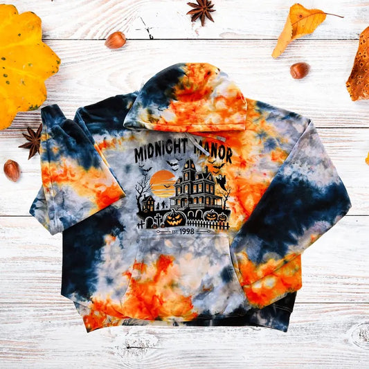 Halloween Fog Hoodie Orange Grey Black - Sizes Small to 5X Casual Cotton Spring Day Streetwear Soft Sweatshirts Pullover