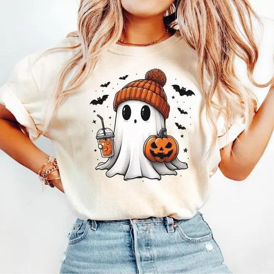 Halloween Ghost Shirt, Cute Ghost Shirt, Womens Halloween Shirts, Cute Fall Shirts, Spooky Season TShirt, Gift For Halloween, Unisex Classic Cotton Tee with Graphic Print in All Sizes, For Men, For Women
