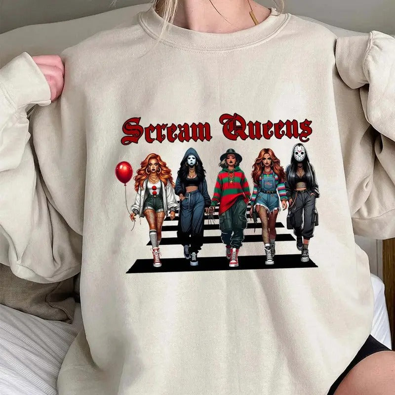 Halloween Horror Characters Scream Queens T-Shirt Sweatshirt Hoodie, Scream Queens Halloween Graphic Shirt