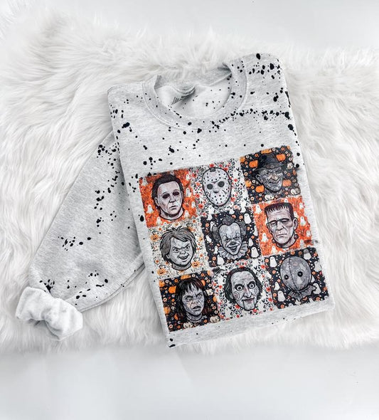 Halloween Horror Patchwork Floral Splatter Paint Graphic Sweatshirt or Hoodie Unisex  Womenswear Crewneck Casual Tshirt Top