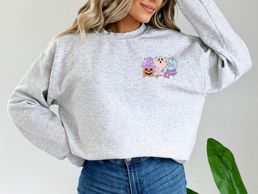 Halloween It is Okay Mental Health Awareness Sweatshirt with Front Pocket Logo and Full Back Graphic