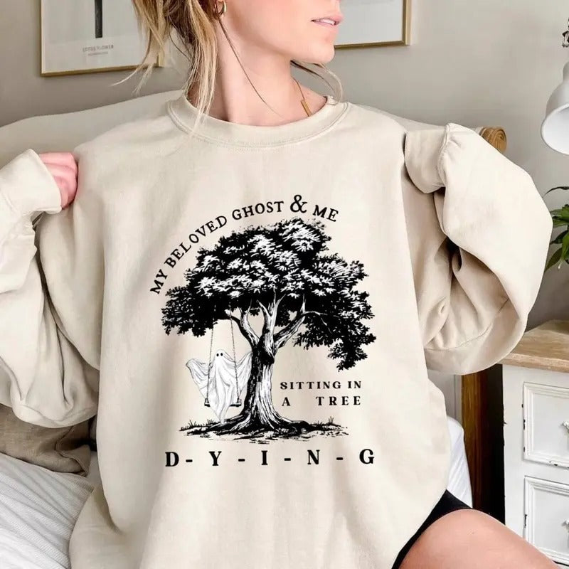 Halloween Shirt, Halloween Beloved Ghost And Me Sitting In A Tree, Pumpkin Halloween, Spooky, Fall Season Shirt, Ghost Sweatshirt, Hoodie, T Shirt