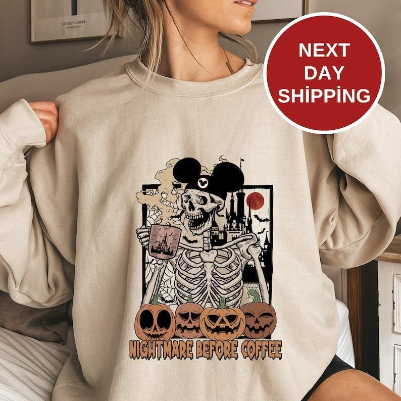 Halloween Skeleton Coffee Sweatshirt, Retro Vintage Halloween Sweatshirt, Halloween Women's Sweatshirt  T-shirt, sweater and Hoodie