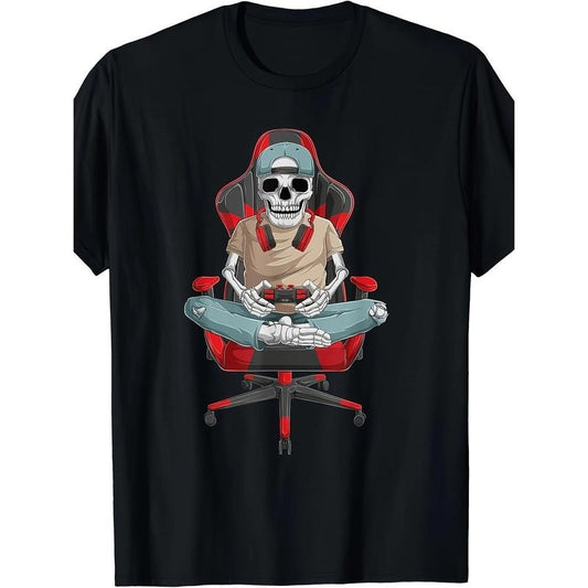 Halloween Skeleton Gamer T-Shirt - Spooky Graphic Tee for Video Gaming Boys, Men, and Teens with Fun Design made in usa