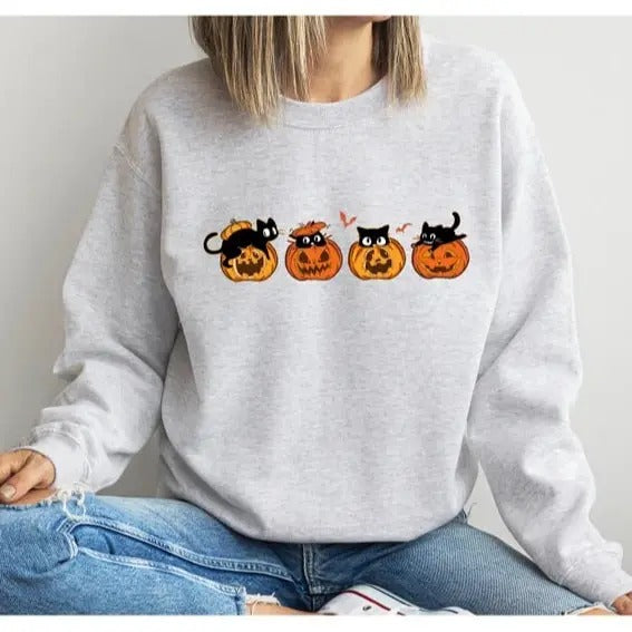 Halloween Sweatshirt, Black Cat Sweatshirt, Cat Lover Shirt, Black Cat Shirt, Cat Sweater, Ghost Shirt, Halloween Sweater, Halloween Pumpkin
