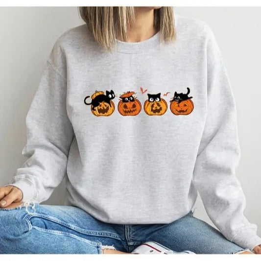 Halloween Sweatshirt, Black Cat Sweatshirt, Cat Lover Shirt, Black Cat Shirt, Cat Sweater, Ghost Shirt, Halloween Sweater, Halloween Pumpkin