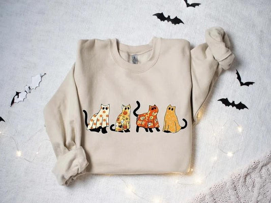 Halloween Sweatshirt, Cat shirt, Ghost Shirt, Halloween shirt, Halloween Cat Shirt, Cat Lover Shirt, Black Cat Shirt, Spooky Season