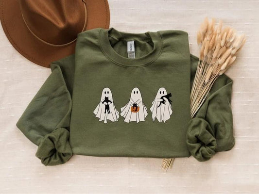 Halloween Sweatshirt, Ghost Cat Sweatshirt, Ghost Shirt, Black Cat Sweatshirt, Halloween Cat Shirt, Halloween Crewneck, Fall Shirt, Spooky Season, Cat Lover Gift