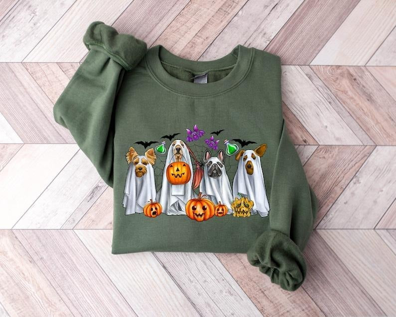 Halloween Sweatshirt, Halloween Ghost, Ghost Sweatshirt, Halloween Dog Sweatshirt, Ghost Dog Shirt,2023 Happy Halloween, Retro Spooky Season  T-shirt, sweater and Hoodie