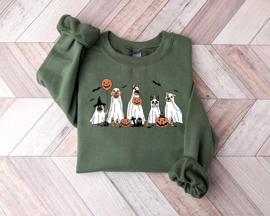 Halloween Sweatshirt, Halloween Sweater, 2024 Happy Halloween, Retro Spooky Season, Ghost Sweatshirt, Halloween Dog Sweatshirt, Ghost Dog Shirt