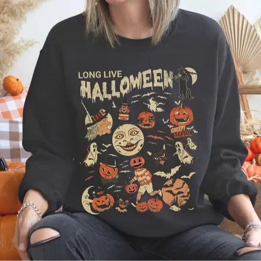 Halloween Sweatshirt, Long Live Halloween Shirt, Vintage Halloween Shirt, Black Cat Shirt, Retro Halloween, Spooky Season, Fall Apparel