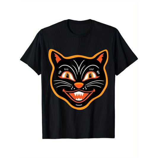 Halloween Vintage Black Cat Design Best Gift Idea Tee T-Shirt Casual Summer Tee Soft Breathable Mens Print T-shirt Cotton made in usa