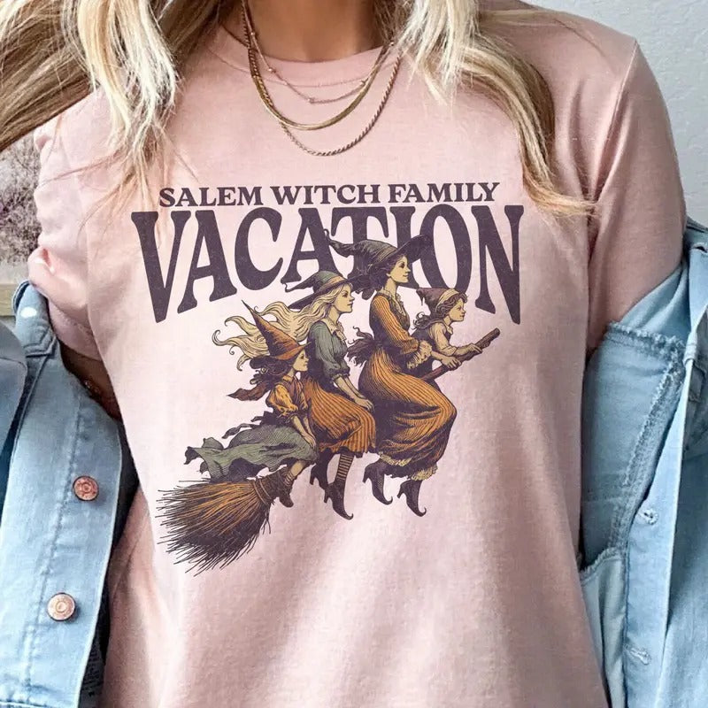 Halloween Witch Tee Salem Witch Family Vacation Tshirt Funny Halloween Salem Witch T-Shirt Witches Broom T-Shirt Retro Witch Tee