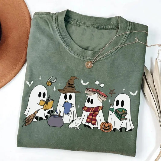 Halloween Wizard House  Shirt, Wizard Ghost Shirt, Magical Castle Shirt, Book Lover Gift, Gift For Fan, Cotton Crewneck Shortsleeve Casual Basic
