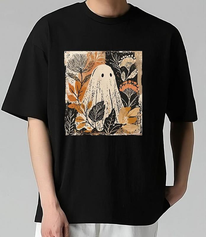 Halloween fall Ghost boho T-Shirt Football Team Retro College Ultimate Gift for Fans Retro Design Recycled Cotton Graphic