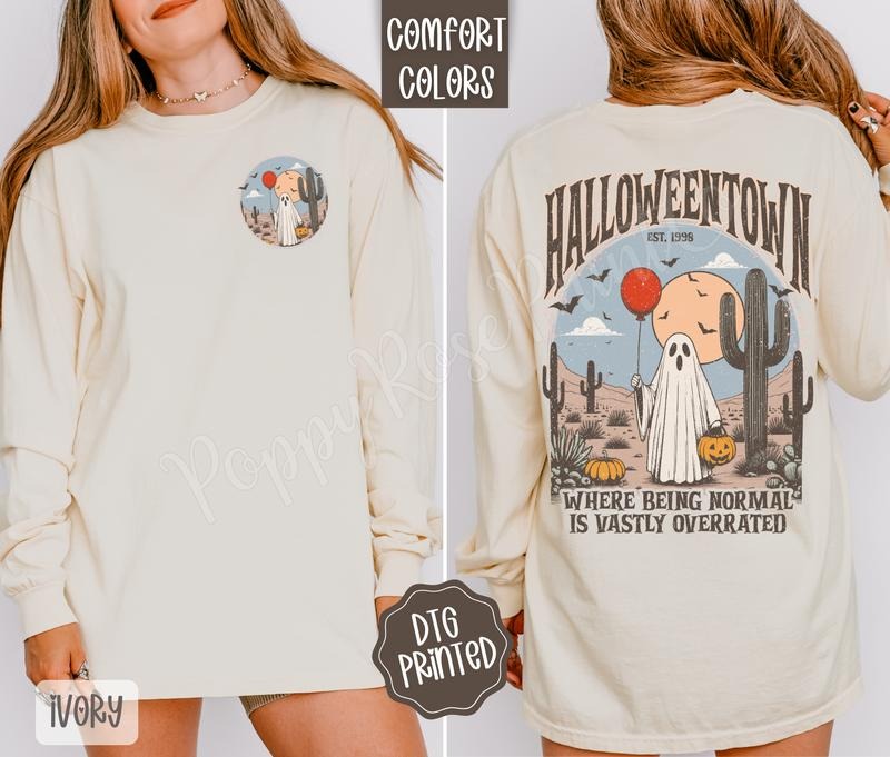 Halloweentown Comfort Colors Long Sleeve T-Shirt, Cute Women's Autumn Tee