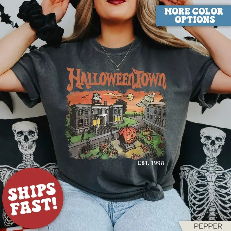 Halloweentown Spooky Night Shirt, Halloweentown University EST 1998, Retro Halloweentown Shirt, Cute Fall Shirt Cotton Top