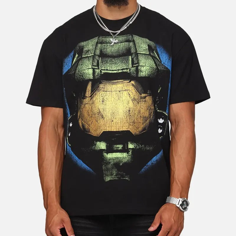 Halo Big Head T-Shirt Black Trending Movie Shirt Menswear Womenswear Streetwear Movie Fans Graphic Casual Clothing Crewneck Cotton
