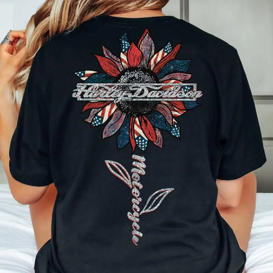 Haly-davison Patriotic Flower T Shirt, Mama Loves to Ride Shirt, Independence Day Shirt, Harly-davids0n Mama Rider