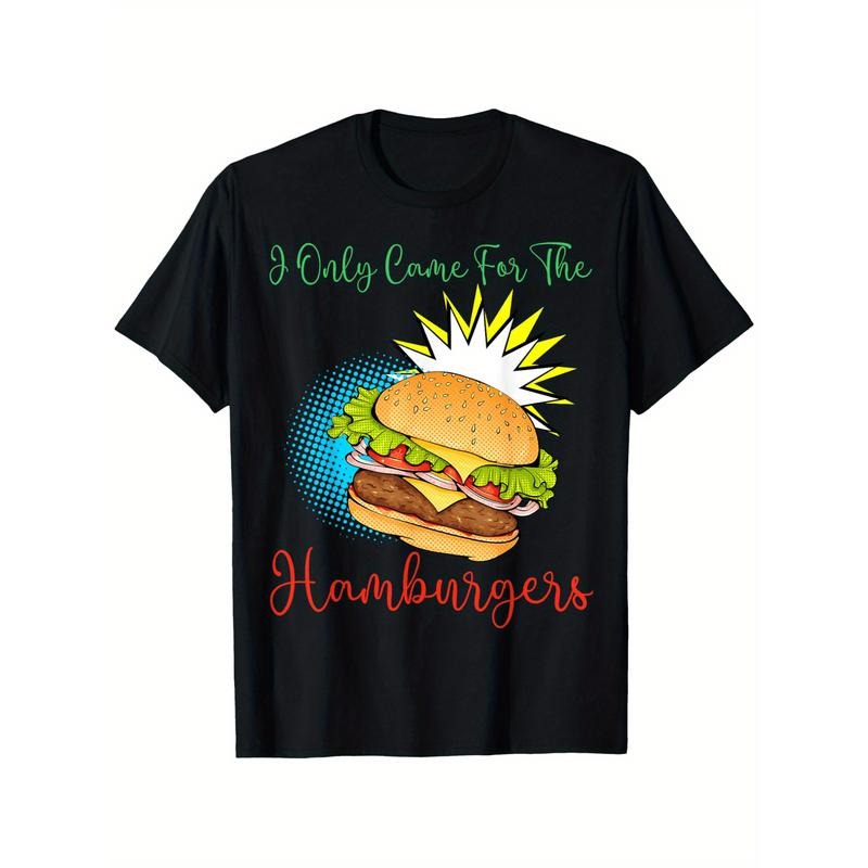 Hamburger Graphic T-Shirt, Cotton Crew Neck Casual Tee, Short Sleeve Printed Top for Men and Women, All-Season Comfort, Regular Fit Made in USA