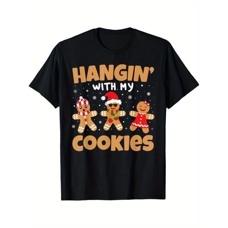 Hangin With My  Shirt Gingerbread Man Christmas T-Shirt Summer Comfortable Casual Short Sleeve T-Shirt made in usa