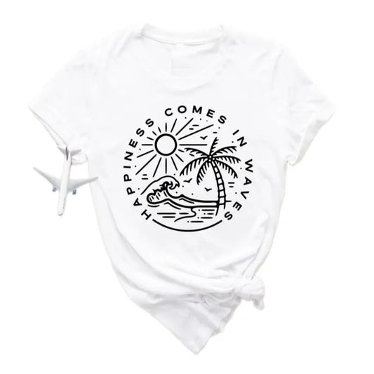 Happiness Comes In Waves Shirt, Summer Vacation Tee, Summer Trip Shirt, Surf Lover Shirt, Wave Lover Shirt, Beach Vibes Shirt, Unisex T-Shirt, Gifts For Friends, Short Sleeve Tee Shirt