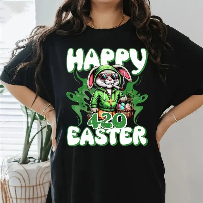 Happy 420 Easter Funny Smoking Easter Bunny Men Women Tshirt Sweatshirt, Horror Movie Shirt, Easter Day, Unisex Sweater Pullover Tee Streetwear