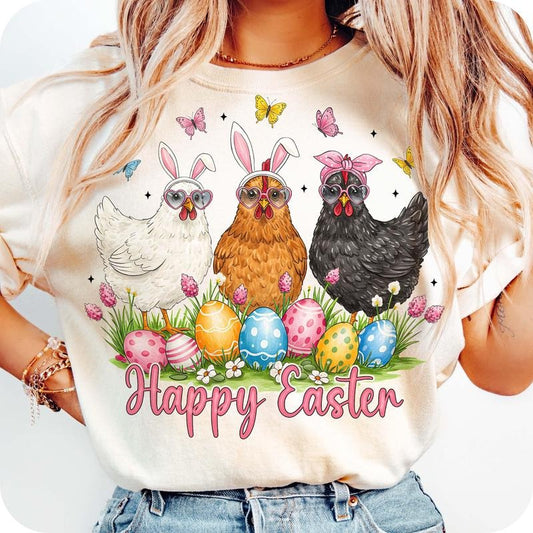 Happy Easter Day Chicken T-Shirt, Chicken Easter T-Shirt, Retro Easter T-Shirt, Spring Flowers T-Shirt, Chicken T-Shirt Coquette, Chicken Lovers Gift
