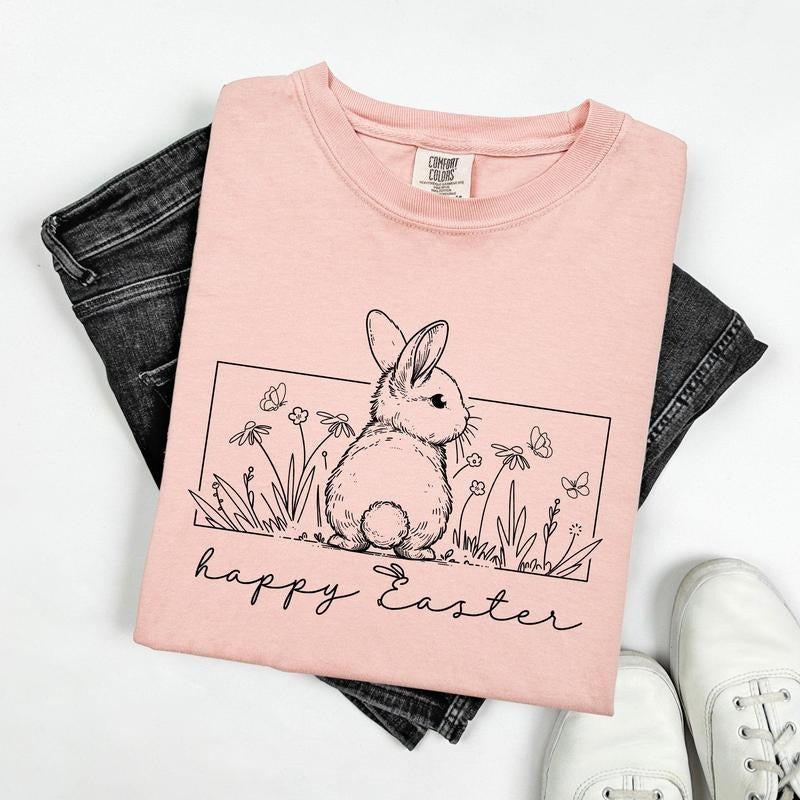 Happy Easter, Minimal, Easter, Bunny, Jesus, Rabbit, Holiday Tshirt, Women's Comfort Colors Tee