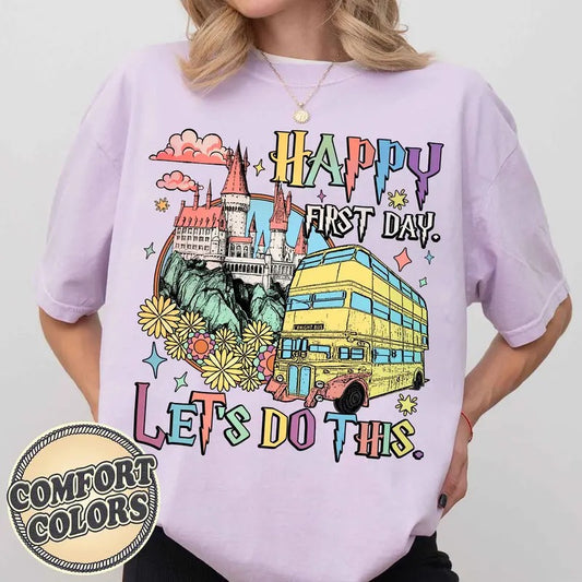 Happy First Day of School Comfort Colors Shirt, Wizard School Shirt, HP Fan, Potter Shirt, Wizard Letters, Back to School, Teacher Gift