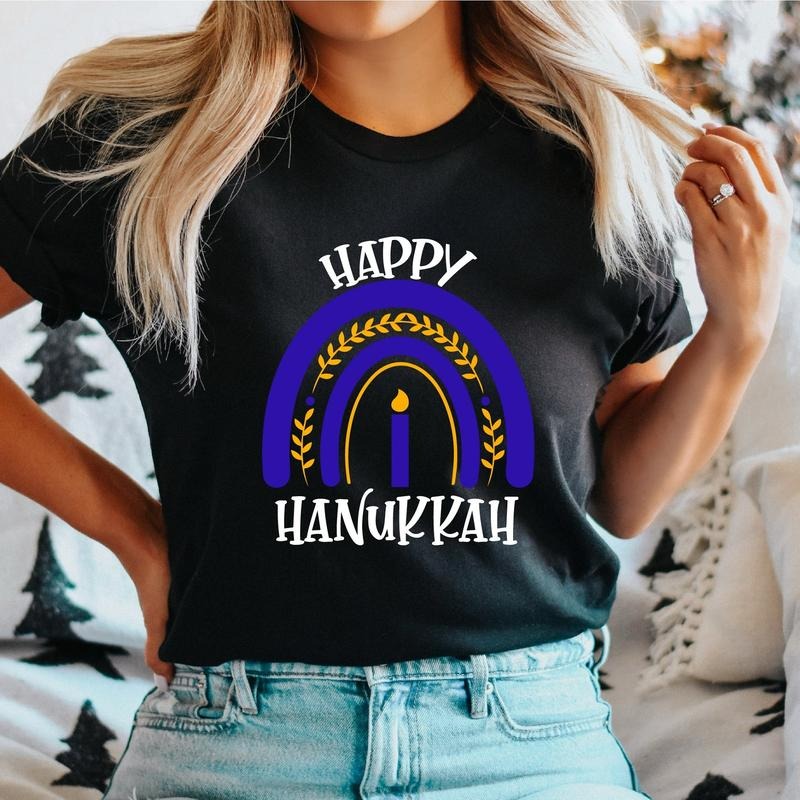 Happy Hanukkah T-Shirt, Matching Jewish Family Shirt, Holiday Gift Tee, Candle Lights Shirt, Jewish Friend Gift Tee.