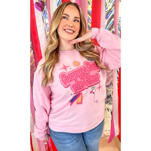 Happy Has No Hour Graphic Sweatshirt - Neon Pink Vibes #HappyHourSweat #SweatshirtStyle #PinkGlow