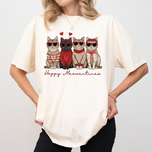Happy Meowentines Comfort Colors Shirt, Valentine Cat Tee, Cupid Kitten T-shirt, Cat Lover Gift, Womenswear