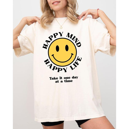 Happy Mind, Happy Life, One Day At A Time, Aesthetic, Positivity, Meme, Mental Health Shirt, Women's Comfort Color Tee, Tshirt