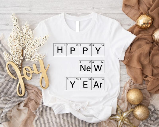 Happy New Year Periodic Table Shirt, Chemistry Teacher Gift T-Shirt, Science Teacher Christmas Tee, Chemistry Elements New Year 2024 Tee, Science Lover Gift Tee.