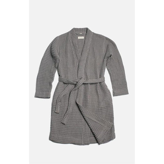 Happy Place Women's Organic The Weightless Gray Black Waffle Robe